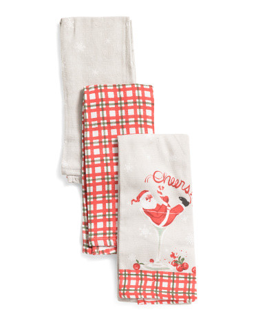 Set Of 3 Santa Martini Glass Kitchen Towels | TJ Maxx