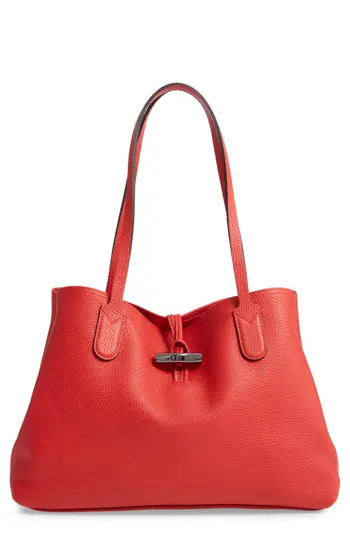 Longchamp Roseau Essential Mid Leather Tote in Red at Nordstrom Rack | Nordstrom Rack