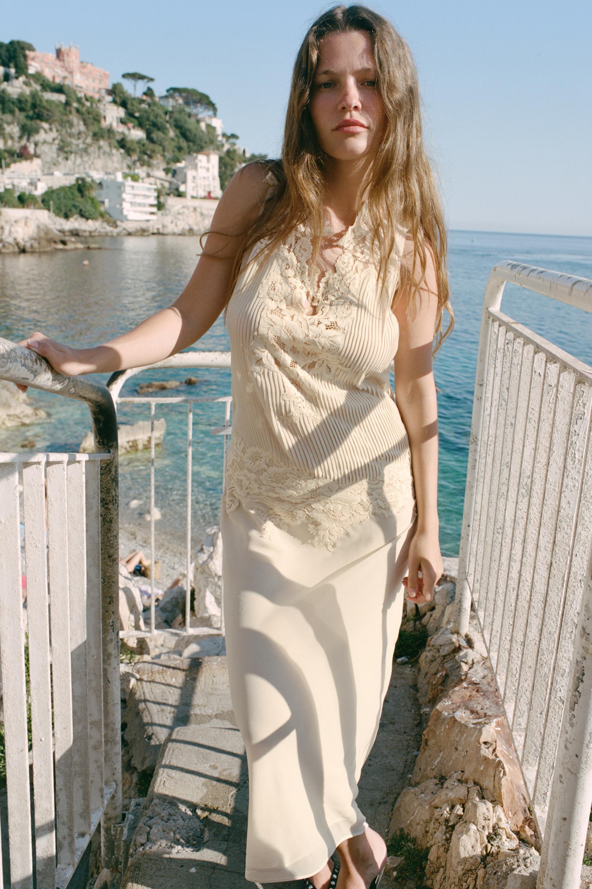MIDI DRESS WITH PLEATS AND LACE | Zara UK