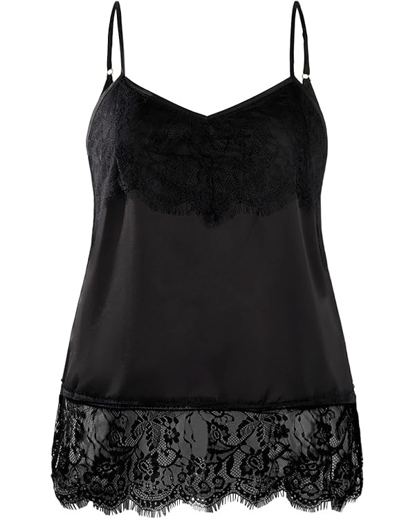 Women's Plus Size Camisole Top Floral Lace Spaghetti Strap Loose Fit Dressy Casual Satin Tank Top... | Amazon (US)