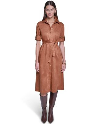 Halston Women's Belted Midi Dress - Beige | Macy's
