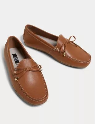 Wide Fit Leather Bow Boat Shoes | M&S Collection | M&S | Marks & Spencer (UK)