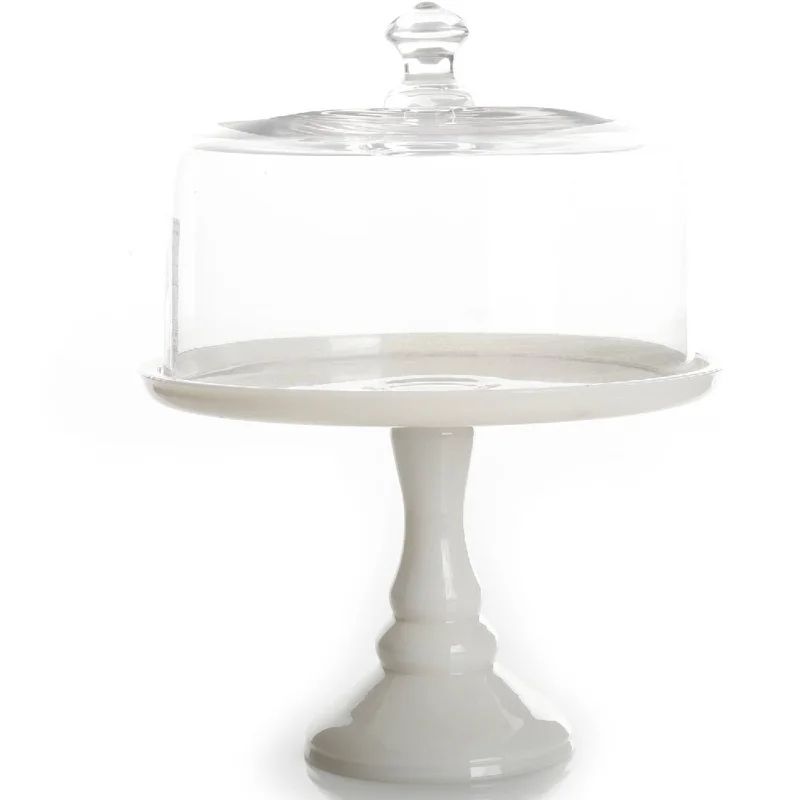 Timeless Beauty 10-Inch Milk White Cake Stand With Glass Cover | Wayfair North America