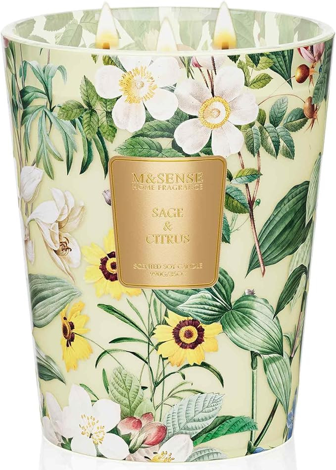 M&SENSE Extra Large Candle Sage Citrus Scented, 3-Wick 35oz 150H Long Lasting, Natural Soy Wax Ar... | Amazon (US)