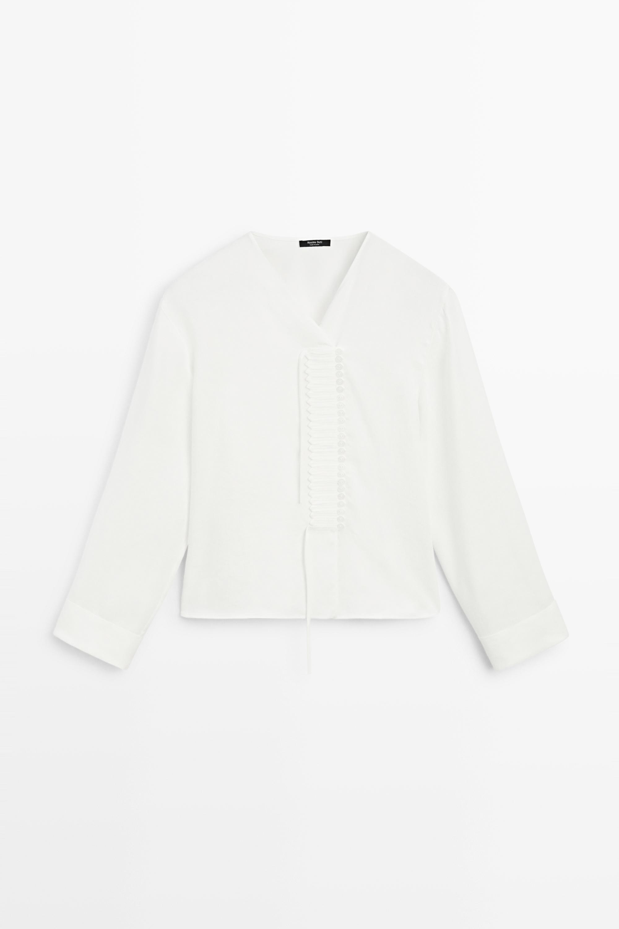 Flowing linen blend blouse with button detail | Massimo Dutti UK