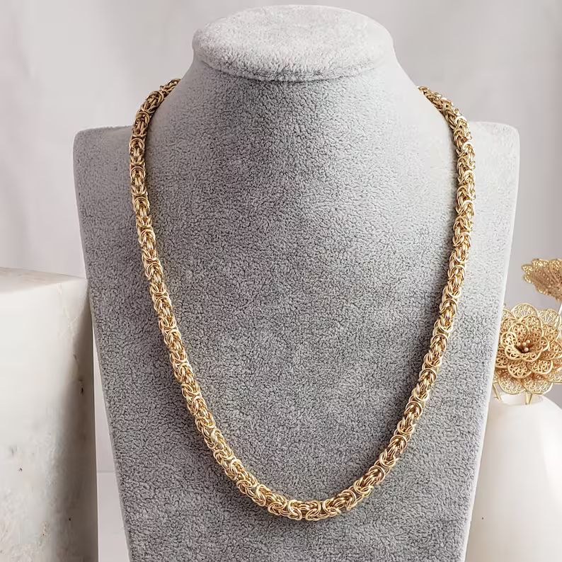 Iconic Byzantine Chain Necklace 18K Gold Plated Unisex - Etsy | Etsy (US)