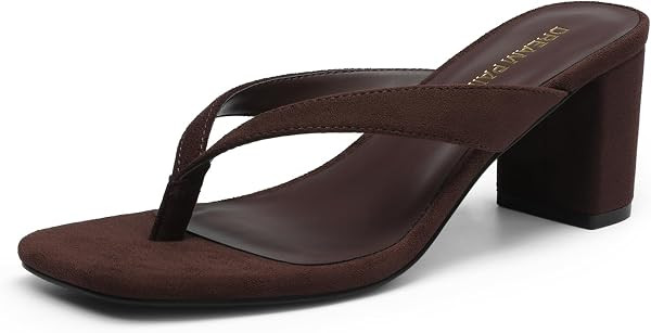 DREAM PAIRS Women's Chunky Low Heel Thong Sandals | Amazon (US)