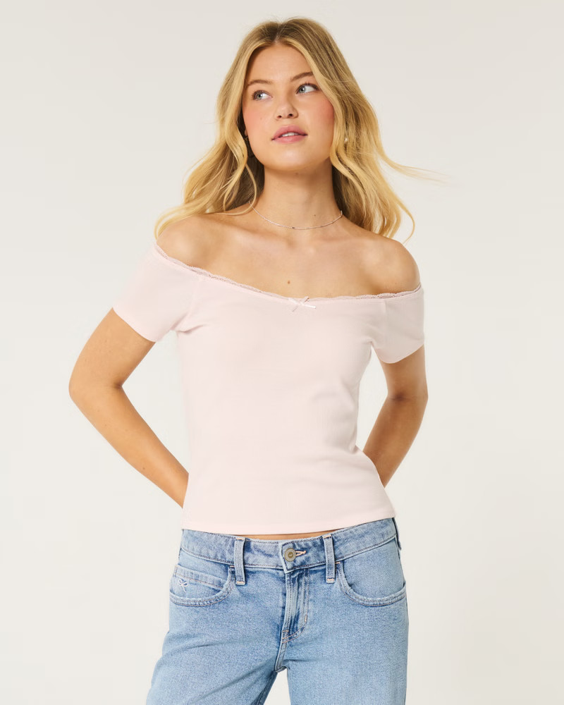 Off-the-Shoulder Lace Trim Top | Hollister (US)