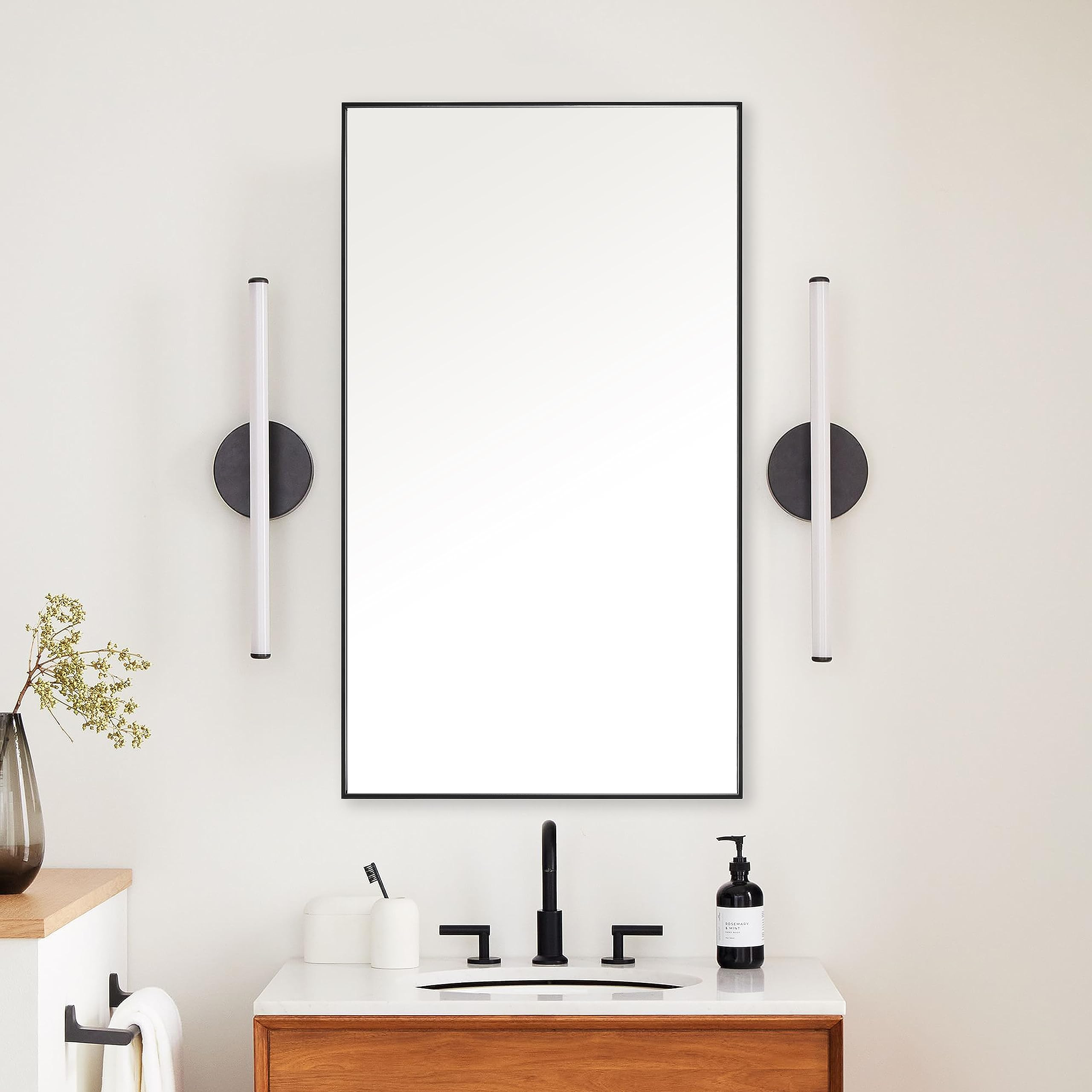 20x36 Inch Black Bathroom Mirror, Copper-Free Mirror, Aluminum Alloy Frame Vanity Mirror, Rectang... | Amazon (US)