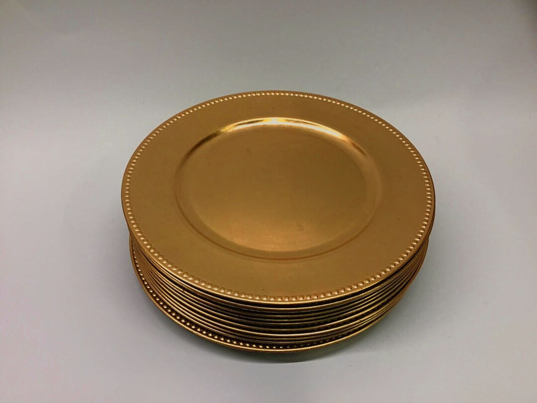 Silky Silk Round Charger Plates Gold Beaded Dinner Chargers - 13 Inch, Wedding Decor, Party Dinne... | Etsy (US)