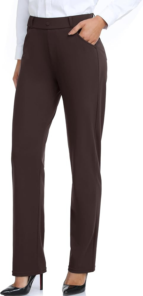 Oalka Women's Dress Pants Straight Leg Yoga Work Stretchy Pant for Office Business | Amazon (US)
