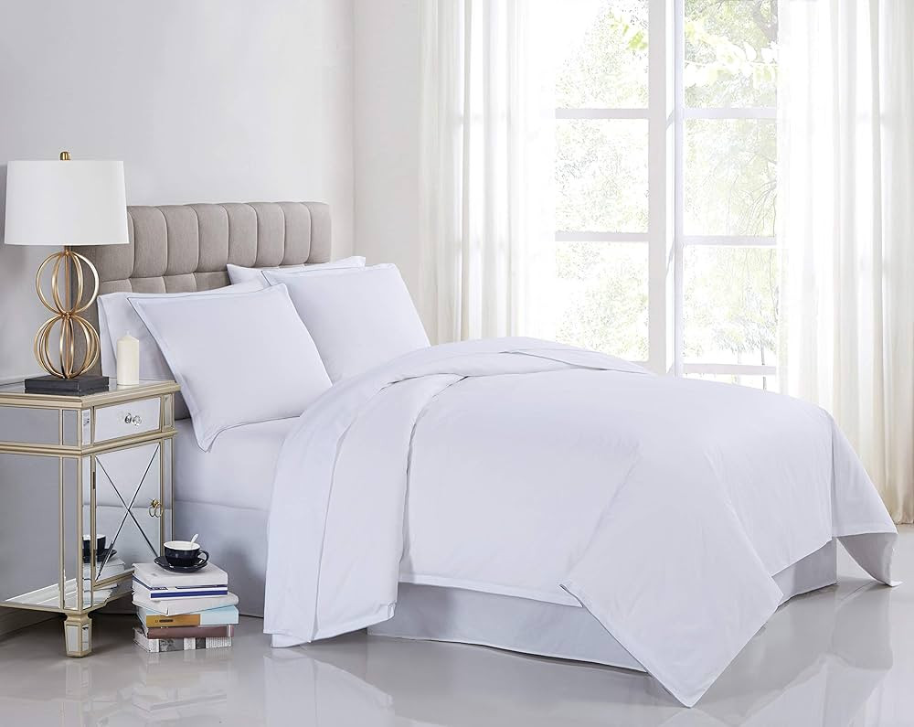 Charisma Percale Cotton 400 Thread Count Duvet Cover Set, King, White | Amazon (US)