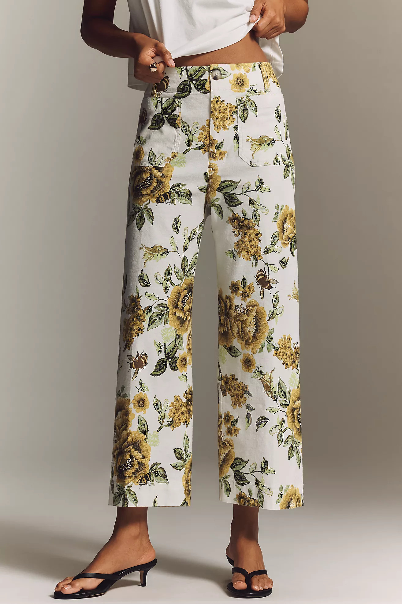 The Colette Printed Linen Blend Crop Wide-Leg Pants by Maeve | Anthropologie (US)