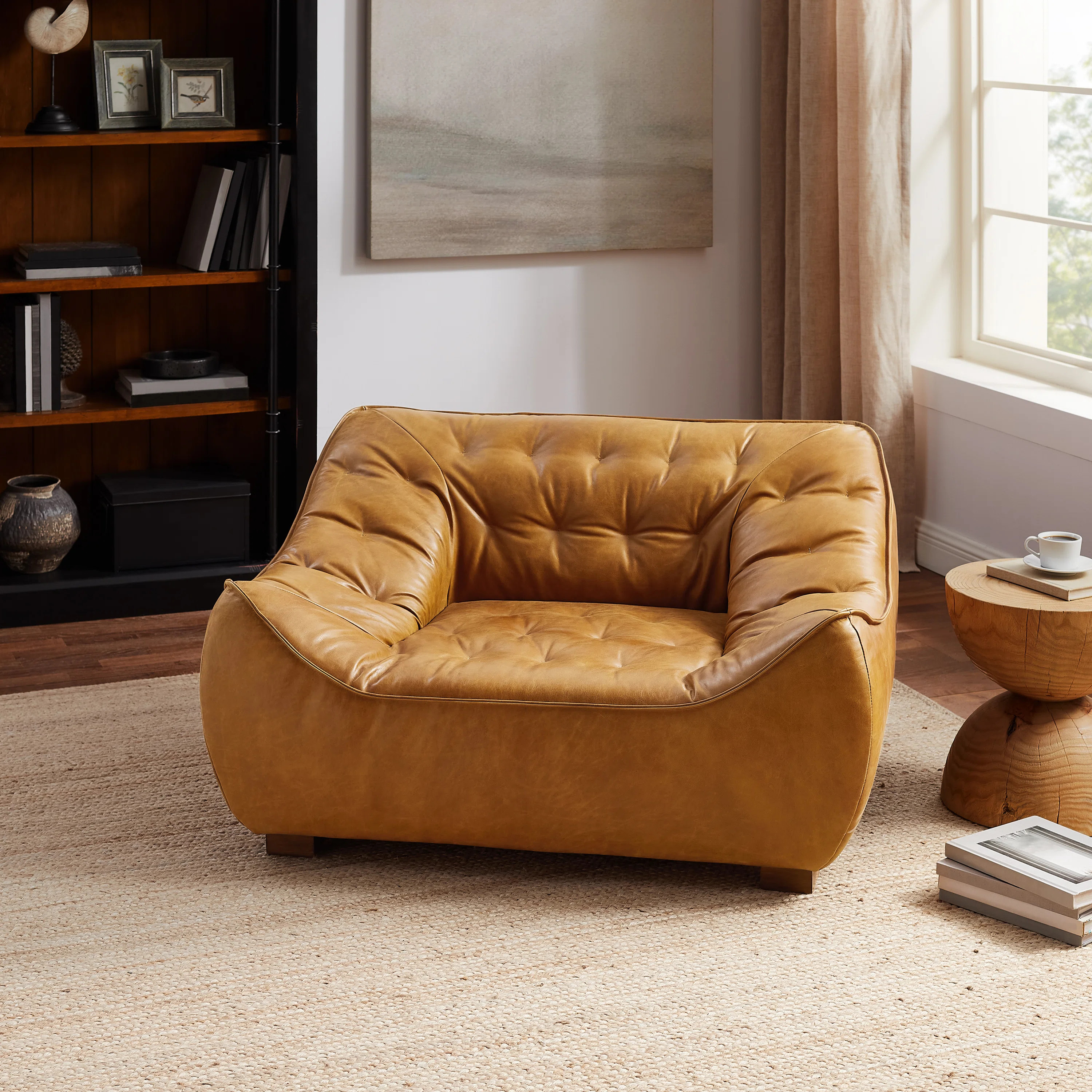 47'' Wide Tufted Full-Grain Genuine Leather 1-Seater Accent Chair Sofa | Wayfair North America