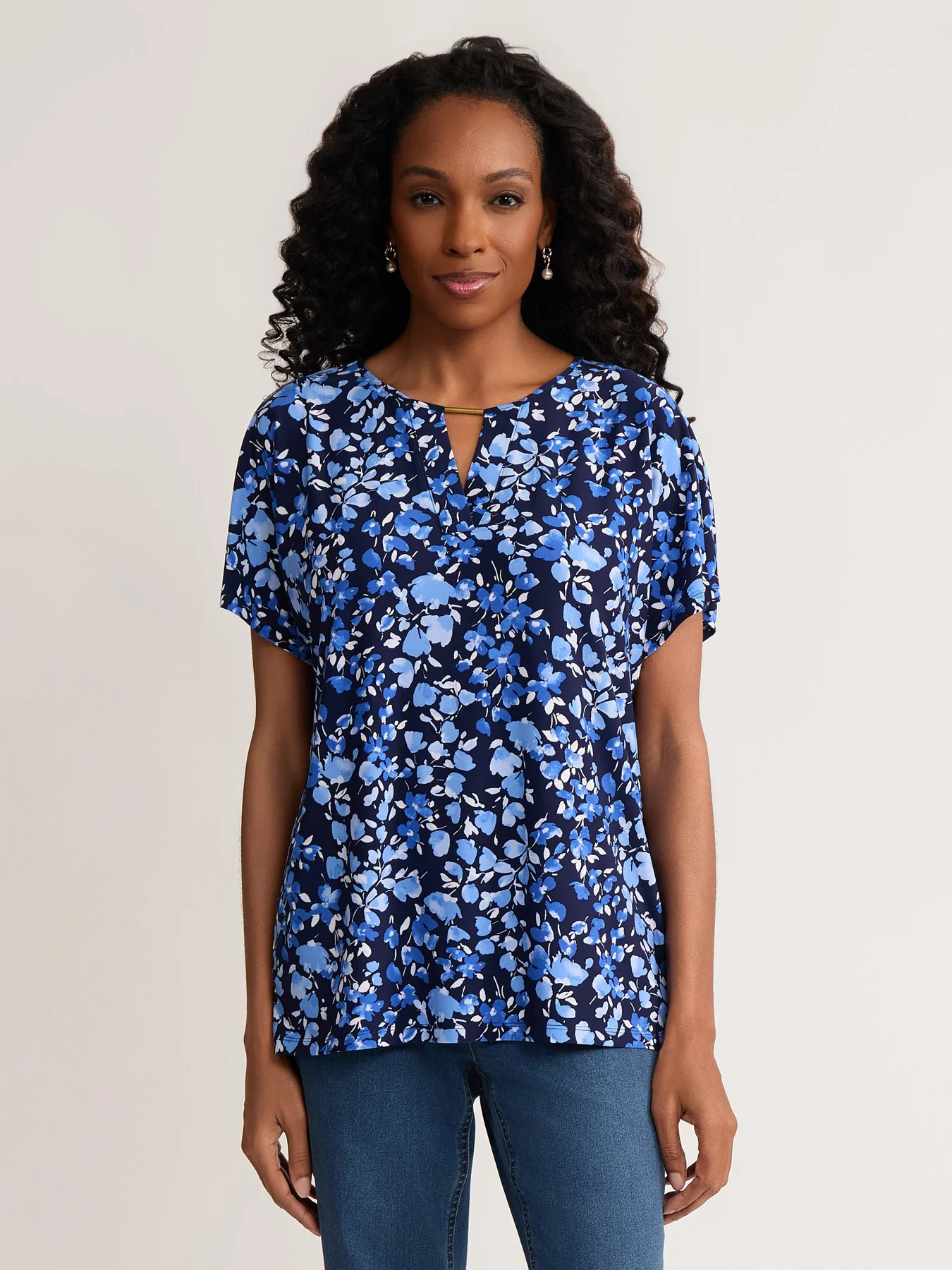 Keyhole Petal Print Top, Jersey Knit | Jones New York