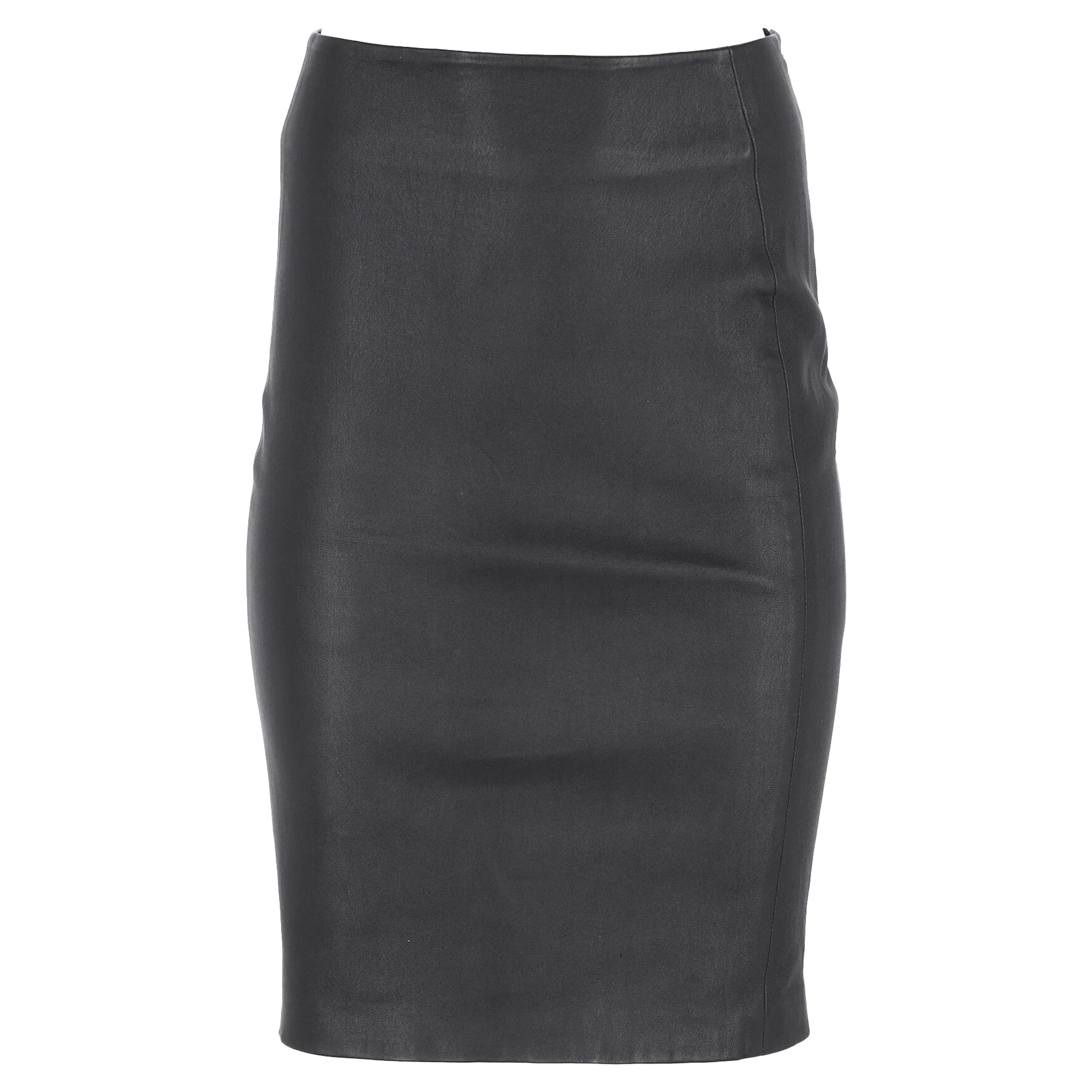 Diane von Furstenberg Knee Length Skirt in Black Leather | Shop Simon