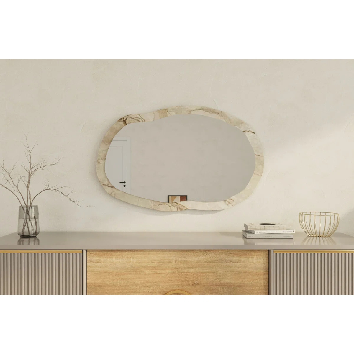 Elegant Abstract Wall Mirror, Ephesus & Marble Color, 20.5 x 33.9 x 0.9 inches | 100% MDF Constru... | Wayfair North America
