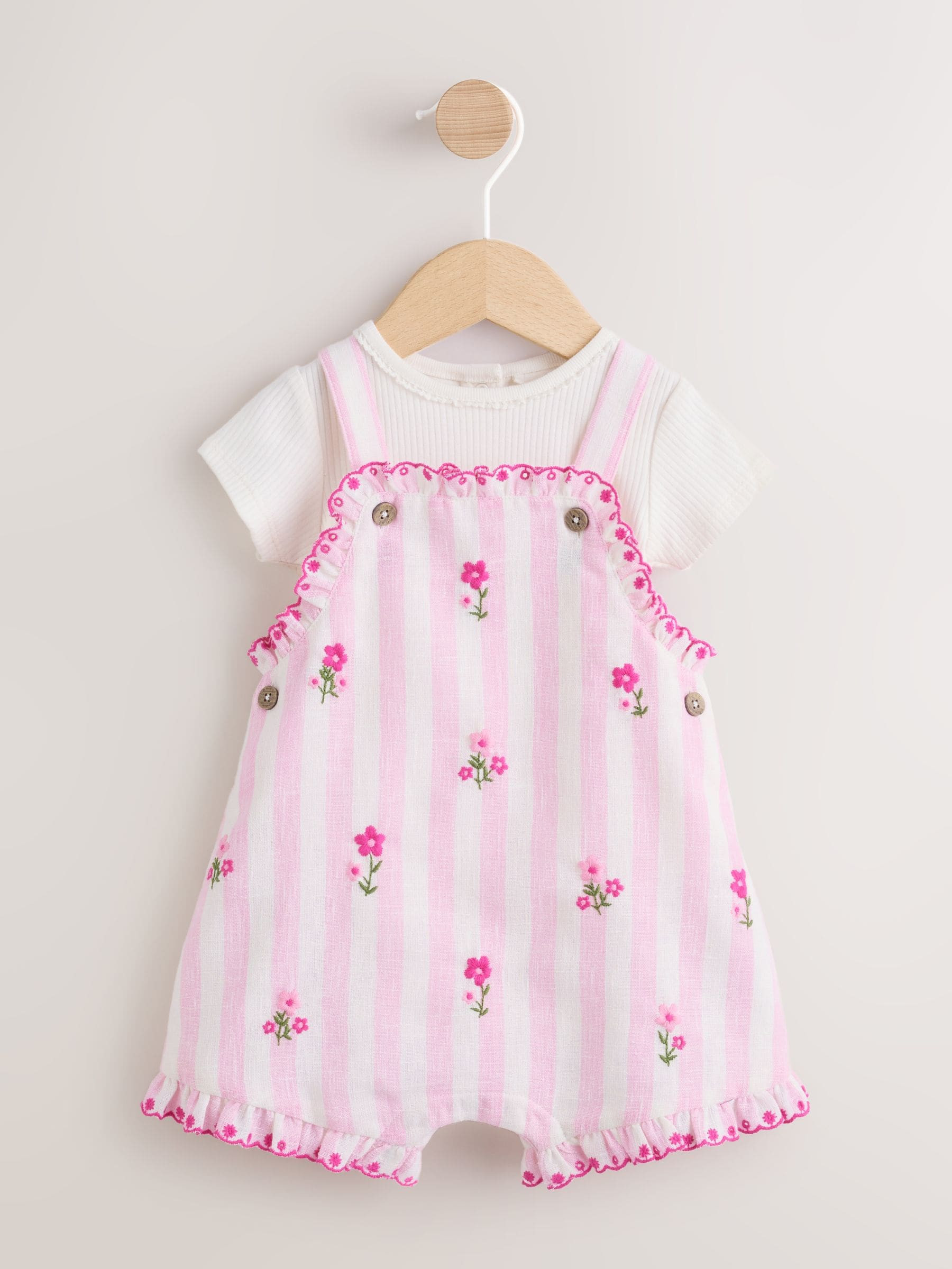 next Pink Stripe Baby Dungarees and Bodysuits Set 2 Piece (0mths-2yrs) | Next US