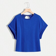 Women Solid Color Round Neck Backless Batwing Sleeve Casual Daily Short Sleeve TShirt | SHEIN