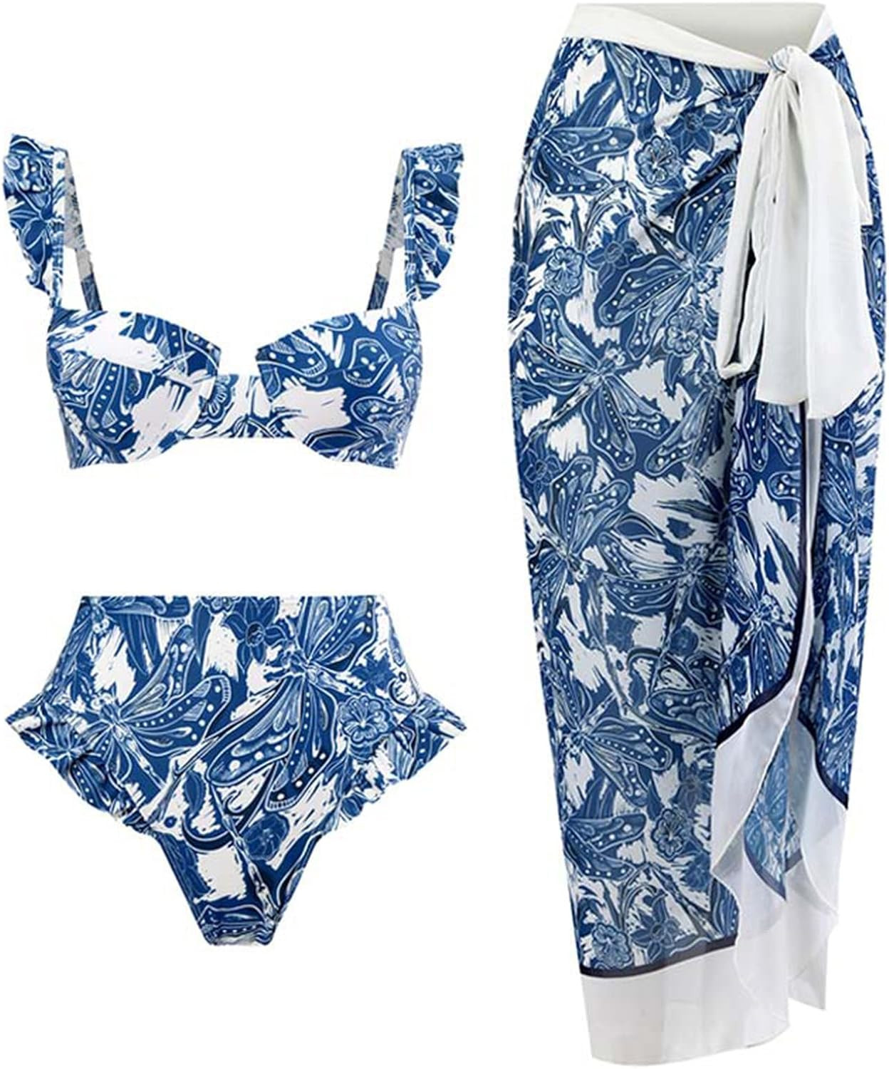 One Piece Swimsuit Women with Skirt Beach Bikini Sets Colorful Floral Two Piece Outfits Summer Se... | Amazon (US)