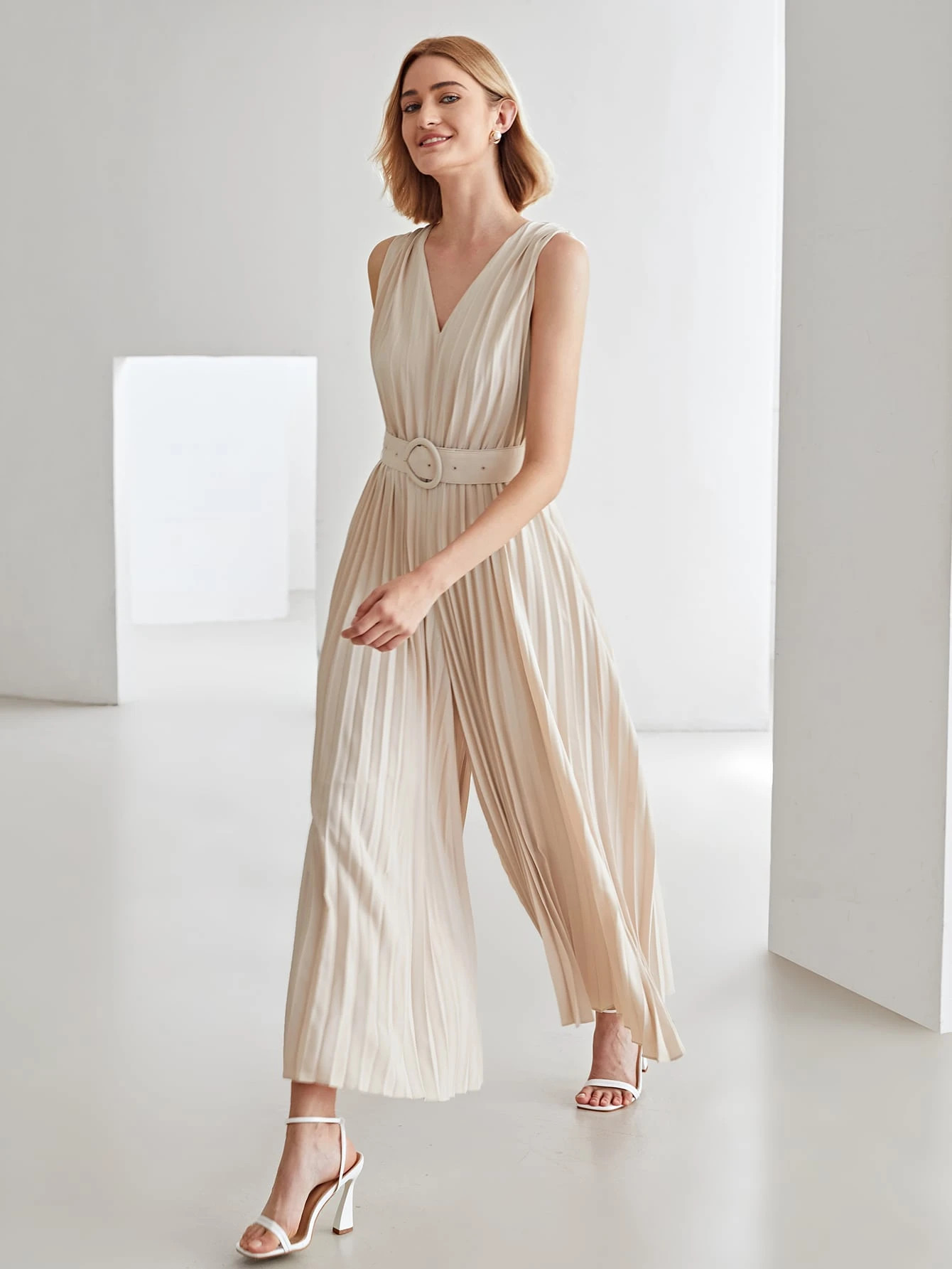 MOTF PREMIUM PLEATED BELTED CULOTTES JUMPSUIT | SHEIN