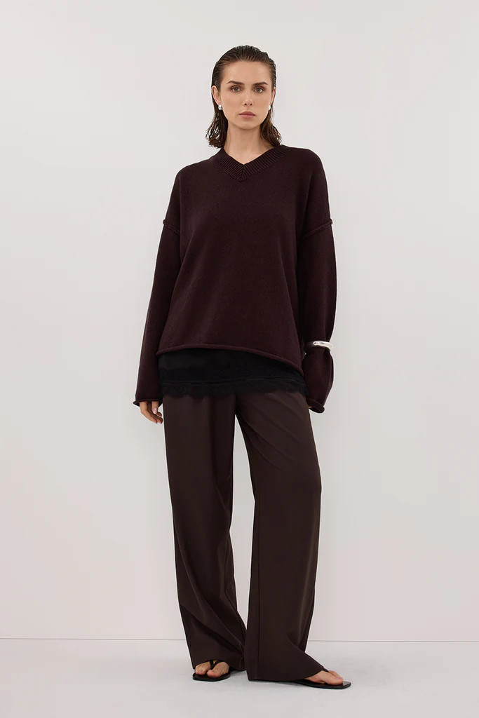 FLINT PLUM V NECK KNIT JUMPER | DISSH