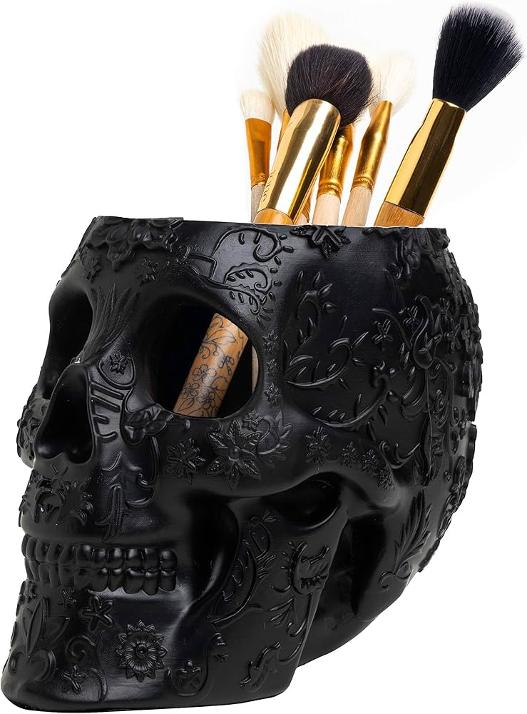 The Wine Savant Skull Makeup Brush and Pen Holder Extra Large, Strong Resin Extra Large Halloween... | Amazon (US)