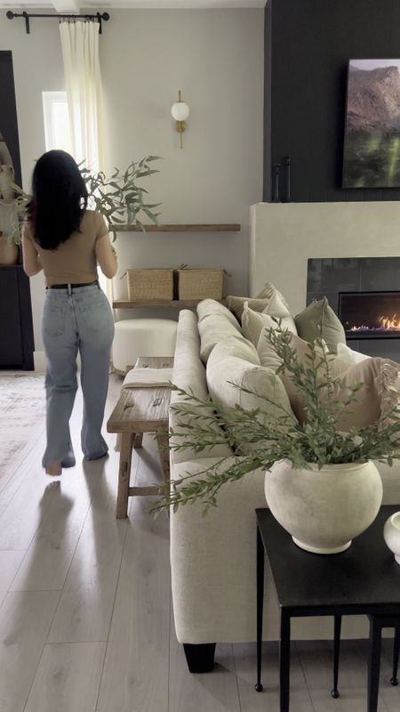 Willow Eucalyptus: love these! A very light and airy…Flowy and natural🤍
These have a nice feel and movement to them. 34” tall, and very flexible. I have 6 in here .
A perfect Summer look! 

Modern organic home, budget friendly decor 