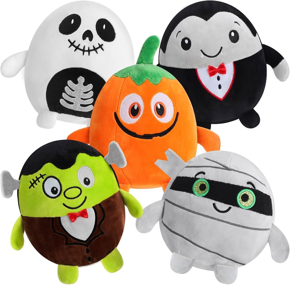 5 Pack 7.9 Inch Halloween Stuffed Plush Set Vampire Pumpkin Skull Monster Bat Plush Soft Pumpkin ... | Amazon (US)