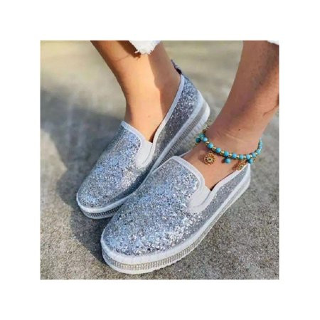 Fangasis Womens Loafers Pumps Sequins Rhinestone Sneakers Slip On Flat Comfort Shoes | Walmart (US)