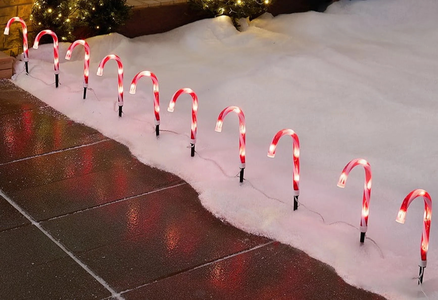 Indoor/Outdoor LED Light-Up Christmas Candy Cane Lawn Stakes, Red and White, 10 Count, by Holiday... | Walmart (US)