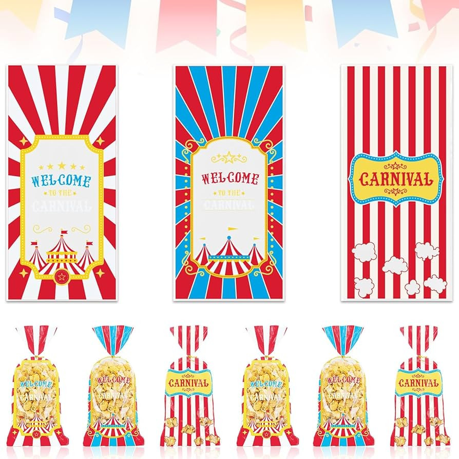 Hying 120 PCS Carnival Circus Cellophane Bags with Twist Ties for Gift, Carnival Cello Bag Birthd... | Amazon (US)