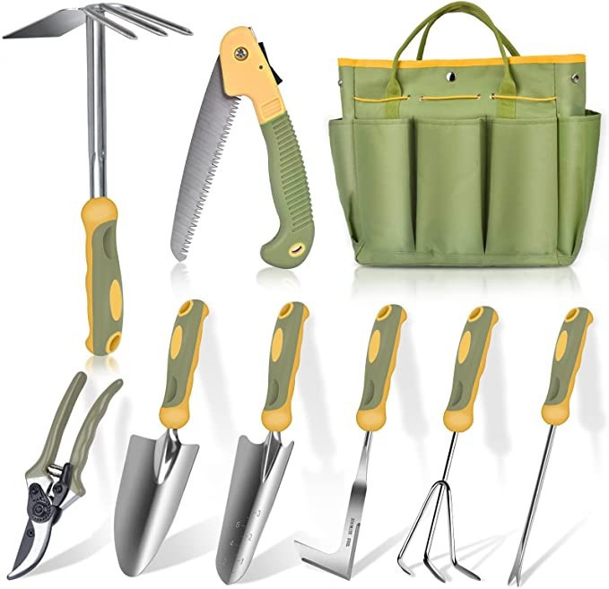 Garden Tool Set, WisaKey 9 Piece Stainless Steel Heavy Duty Gardening Tools with Non-Slip Ergonom... | Amazon (US)