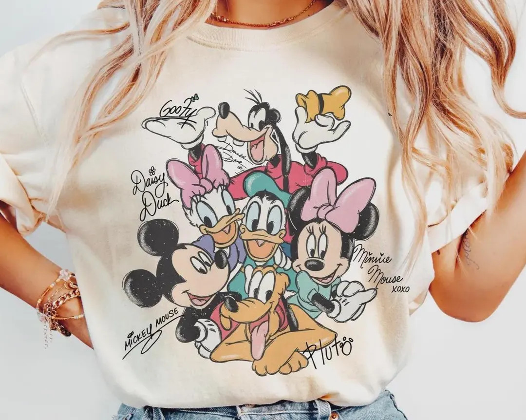 Retro Mickey and Friends Signature Shirt Disney Autograph Tee for Family Trips Character Shirt Ad... | Etsy (US)