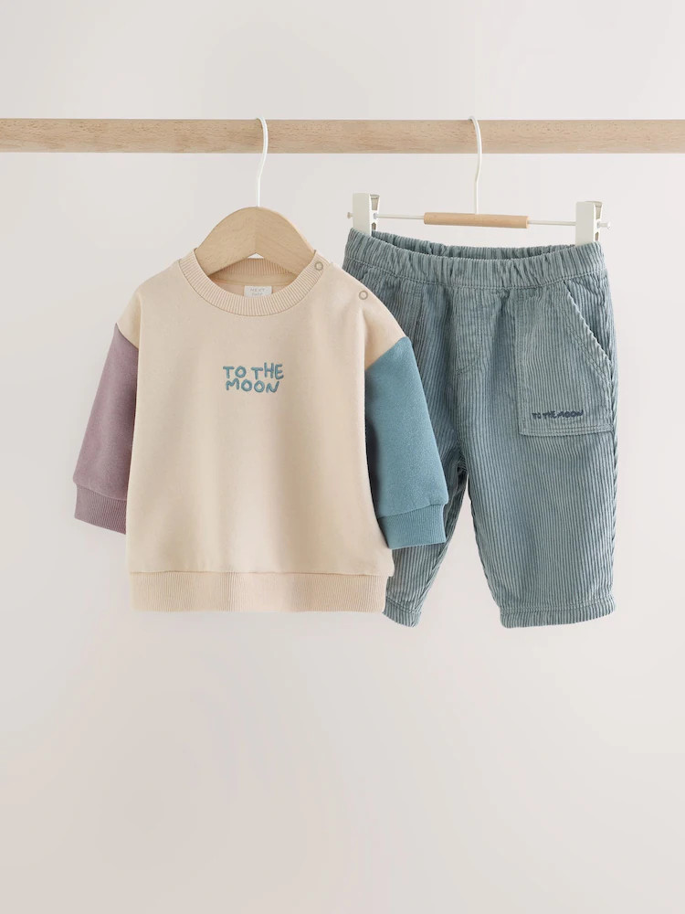 Blue/Cream Stars Sweatshirt and Cord Trousers Baby Set 2 Piece (0mths-2yrs) | Next EU