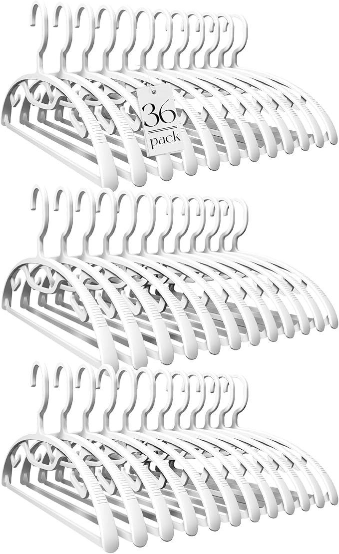 HOUSE DAY White Plastic Clothes Hangers, Heavy Duty Coat Hangers 36 Pack, Premium Thick Wide Shou... | Amazon (US)
