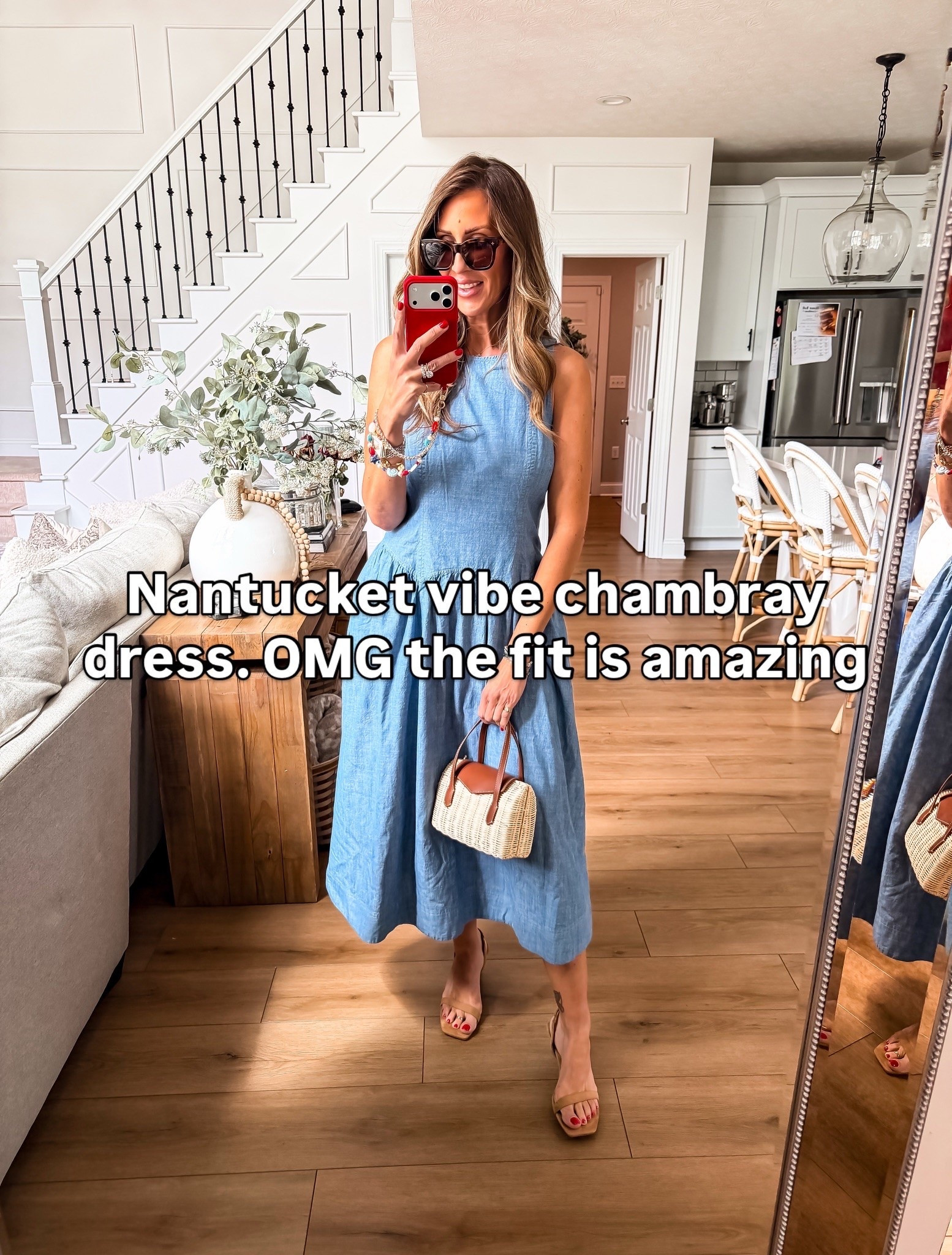 This chambray dress is giving coastal summer in the best way. The fit is so flattering with the fitted bodice and flowy skirt, and the lightweight fabric makes it perfect for hot days. Whether you’re heading to brunch, vacation, or a summer event, this is one of those dresses you’ll reach for again and again.

chambray dress, blue midi dress, summer dress, coastal style, vacation outfit, brunch outfit, effortless fashion, feminine style, lightweight dress, Nantucket inspired, resort wear, casual chic outfit, summer fashion, themominstyle

#LTKTravel #LTKSeasonal #LTKootd