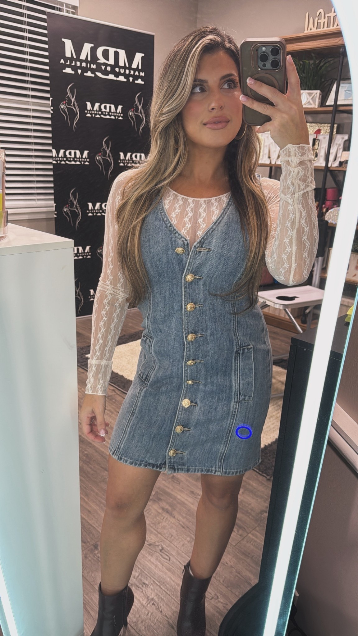 Lace top so cute under a dress or worn alone! I sized down to make it a tighter fit! I got an xxs 
Denim dress from a local boutique but linked one similar! 

#LTKStyleTip #LTKPetite #LTKBeauty