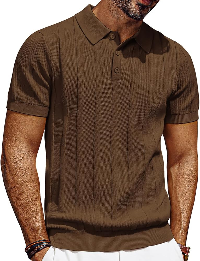 PJ PAUL JONES Mens Polo Shirts Short Sleeve Textured Knit Polo Shirt Ribbed Casual Golf Shirts | Amazon (US)