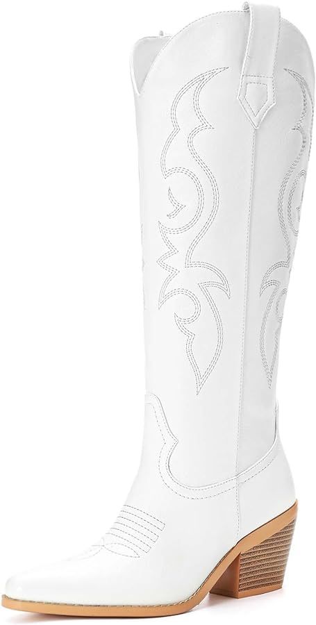 White Cowboy Boots for Women - Wide Calf Rhinestone Cowgirl Boots, Women Knee High Western Boots,... | Amazon (US)