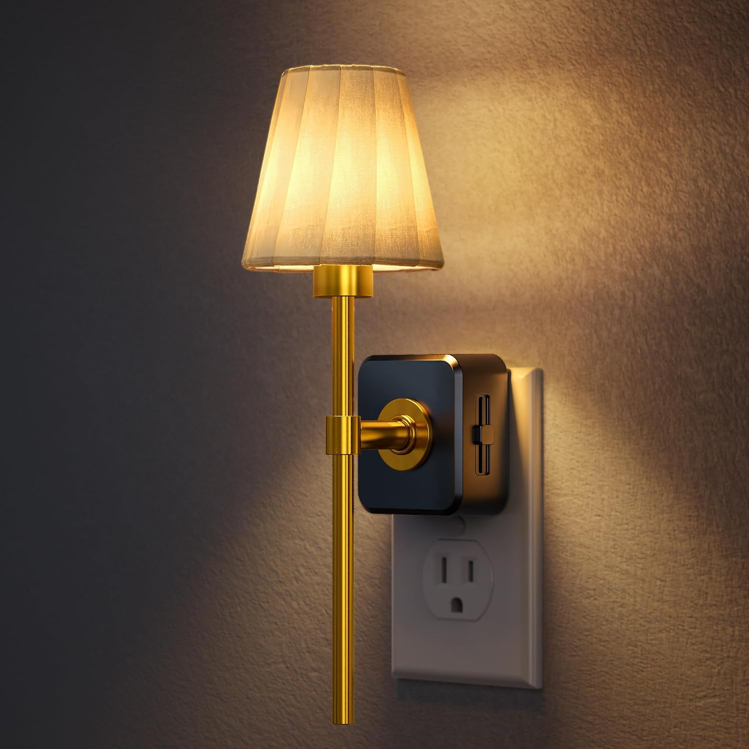 LED Night Lights Plug into Wall, Vintage Pleated Fabric Cover | Amazon (US)
