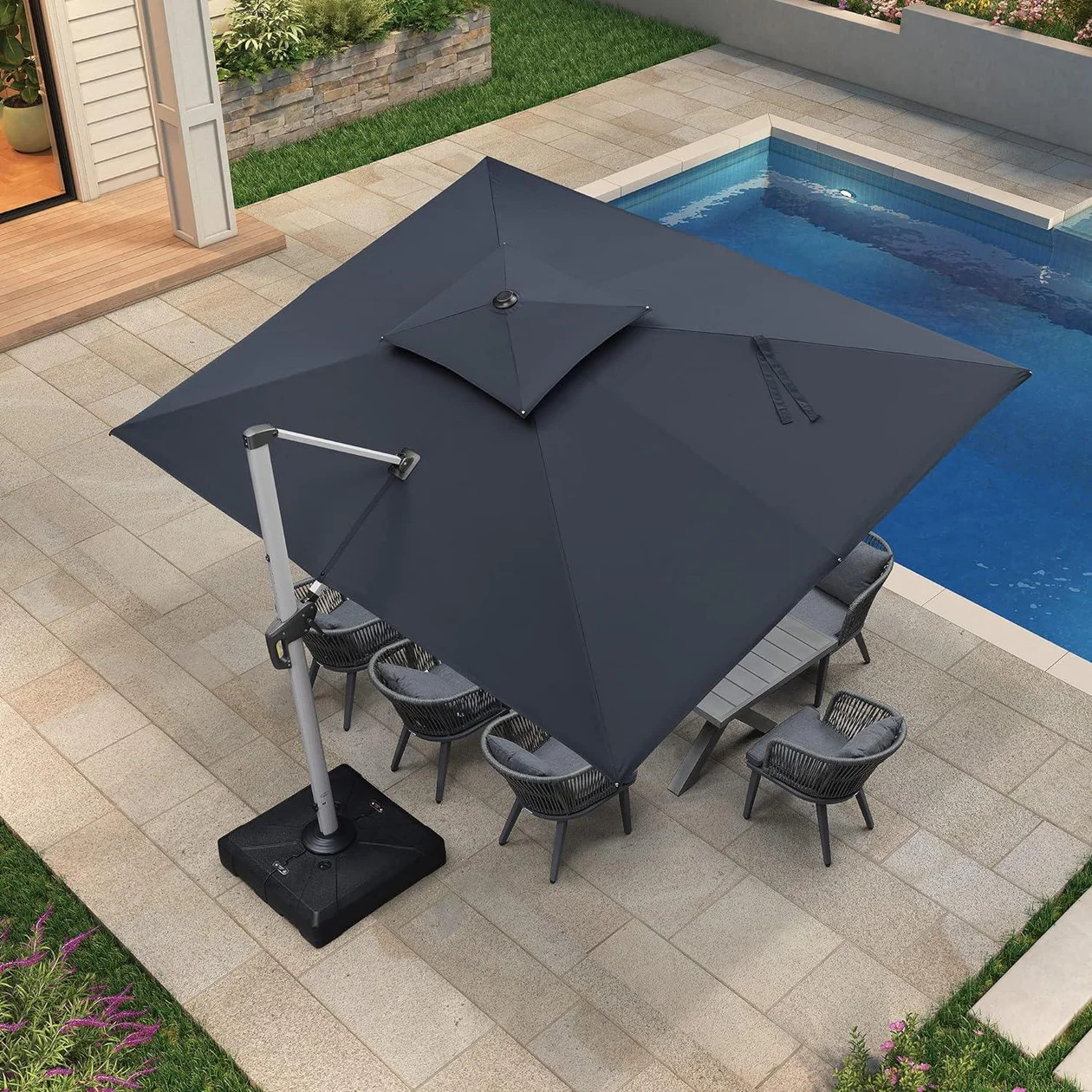 PURPLE LEAF Large Rectangular Porch Umbrella Outside Cantilever Patio Yard Umbrella | Purple Leaf