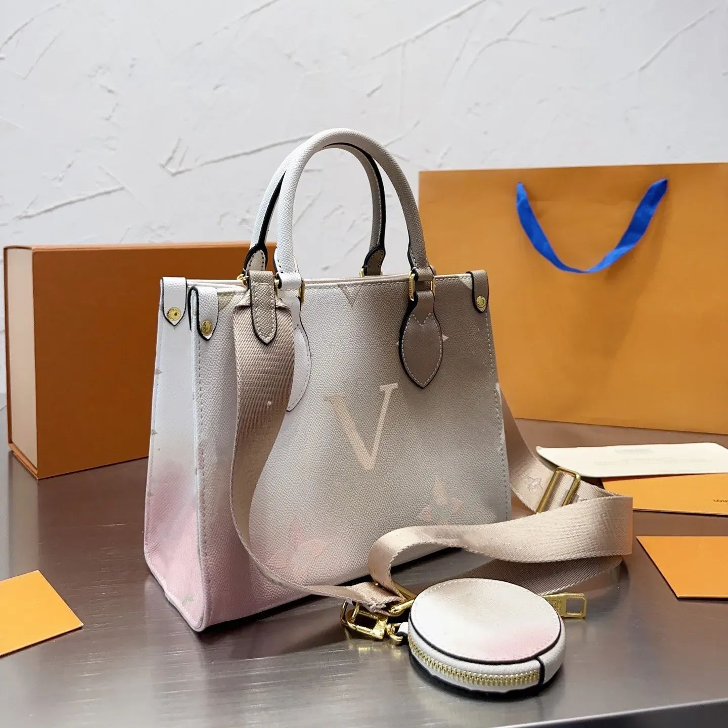 leather handbag Women Tote onthego Designer Crossbody Shoulder bag width 25cm | DHGate