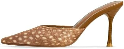 Cow Print High Heels for Women Heeled Sandals Stiletto Pumps Mule Pointed Closed Toe Slip on Slid... | Amazon (US)