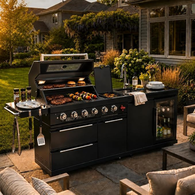 84 Inch Outdoor Kitchen Island Grill, 6 Burner 75300 BTU Propane BBQ Island with Sink, Beverage R... | Amazon (US)