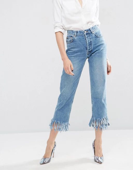 ASOS Authentic Straight Leg Jeans In Oxford Wash with Fringed Hem | ASOS US