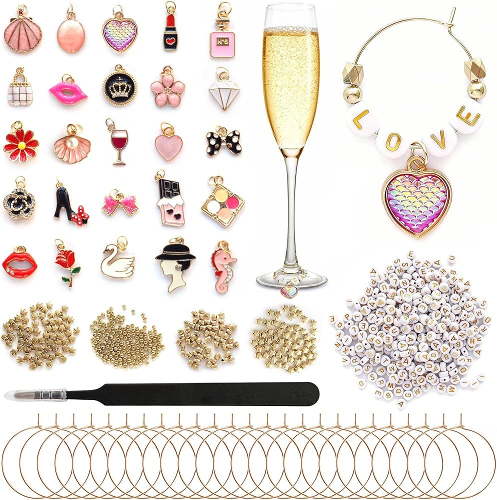 DIY Wine Glass Charms Kit, 25pcs Personalized Reusable Drink Marker Tags, Glass Identifiers for Wine Tasting Party, Unique Hostess Gifts & Party Decorations | Amazon (US)