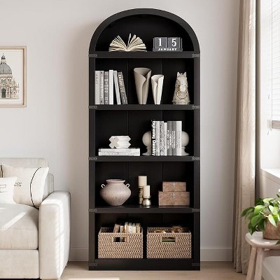 Country Style Wooden Arched Bookcase for Office and Living Room (Pure Black) | Target