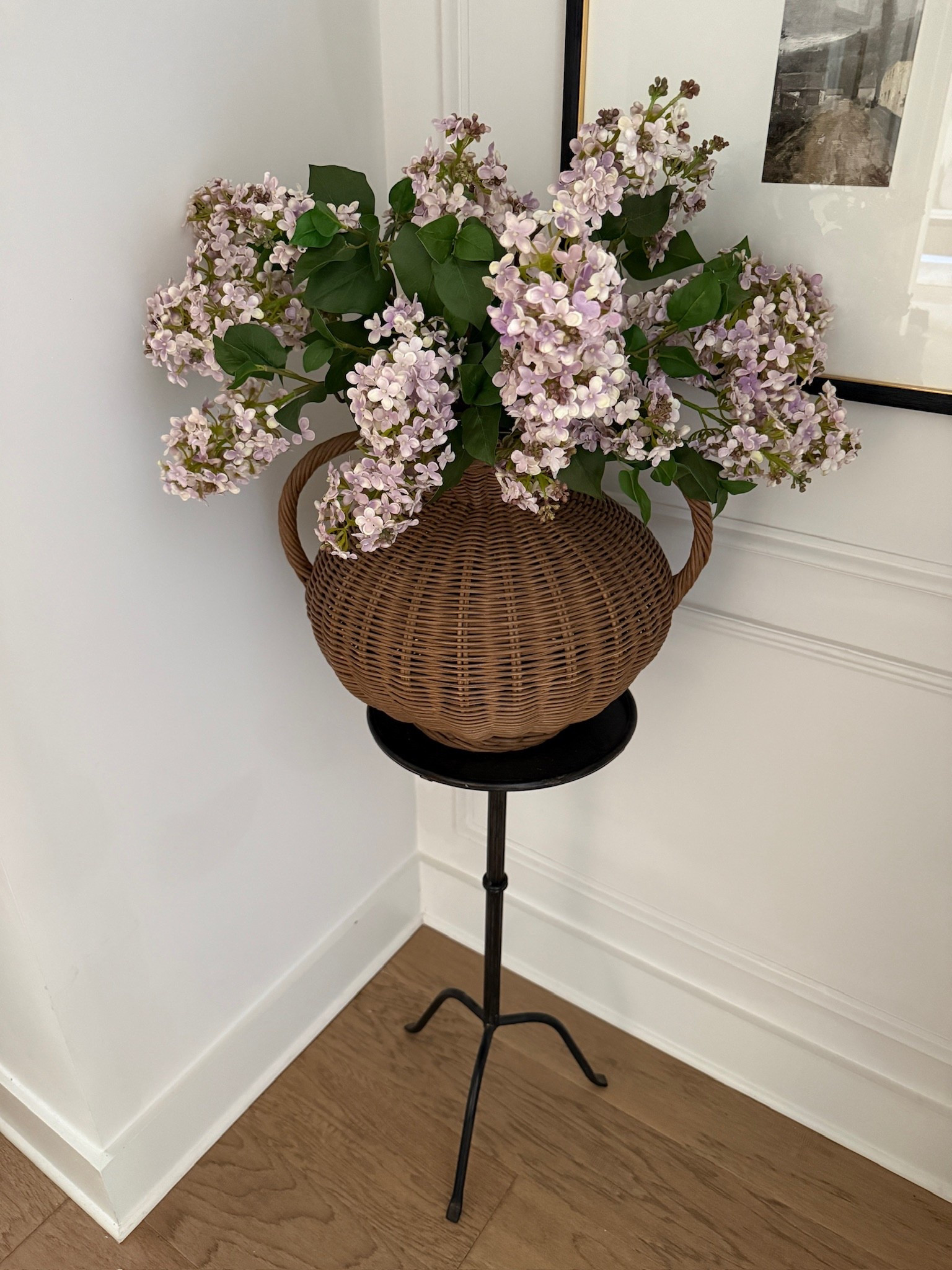 The prettiest faux lilac branches! Love the pop of color they add in our hallway along with my favorite little table!

#LTKHome