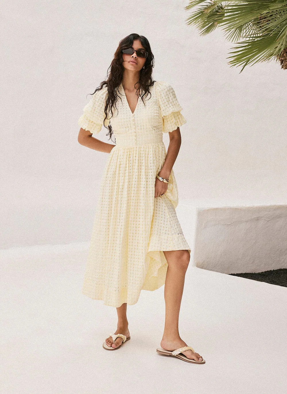 Yellow Checked Midi Dress | Mint Velvet